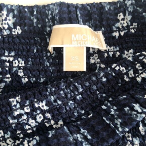 MK Tiered Ruffles Skirt and Blouse Set Size XS Blue Floral Print Office Party - Picture 4 of 10